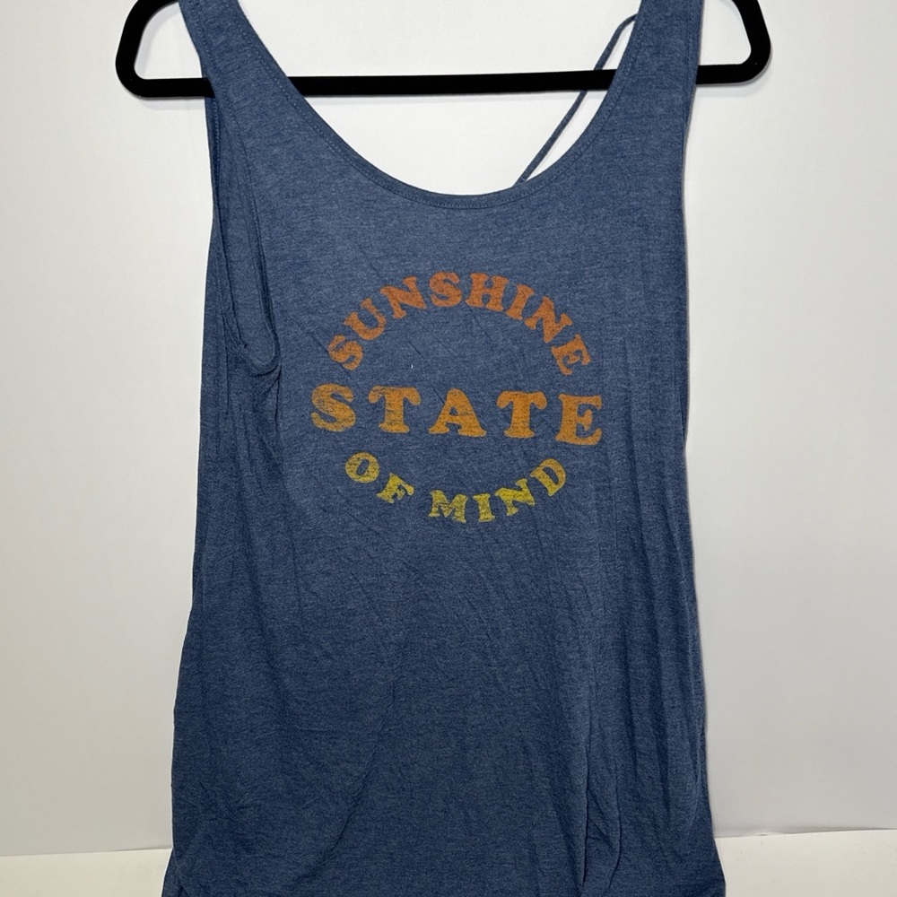 Sunshine State of Mind Graphic Tank Top Blue Sleeveless Criss Cross Back